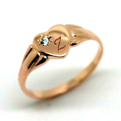 Genuine 9ct Rose Gold Heart Topaz Birthstone November Signet Ring + Engraving