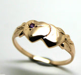 Genuine 9ct Rose Gold Double Heart Yellow Purple Amethyst February Birthstone Signet Ring In your size