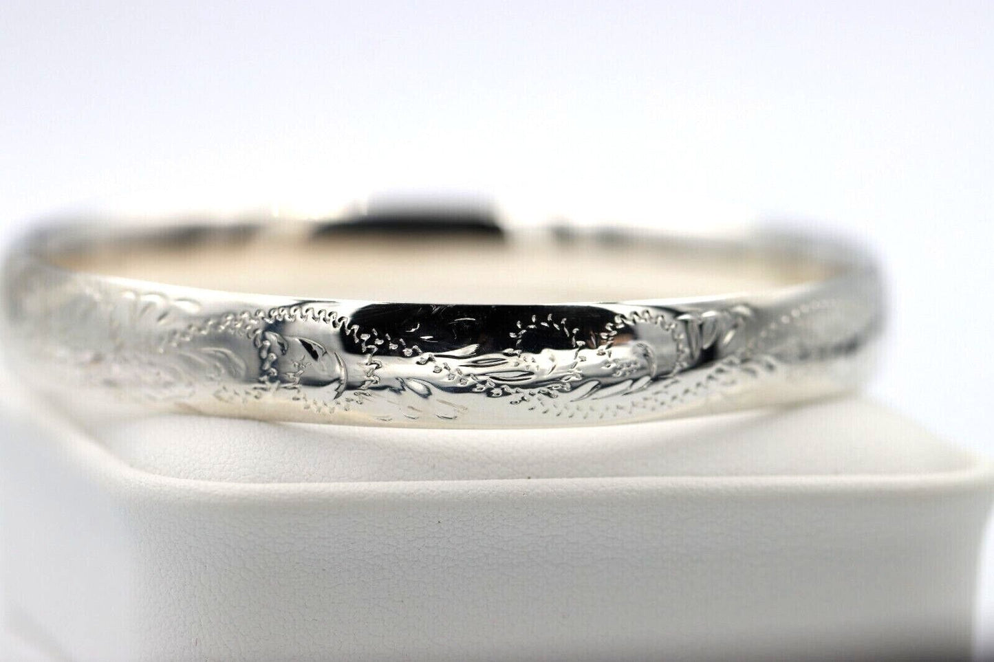 Genuine Solid Sterling Silver 925 10mm Wide Engraved Filigree Bangle Solid Comfort Fit