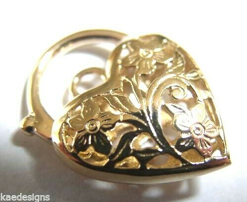 Kaedesigns Genuine 9ct 9kt 19mm Yellow, Rose or White Gold Filigree Heart Pendant  Padlock