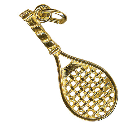 Genuine New 9ct Yellow Gold Tennis Racquet Charm or Pendant