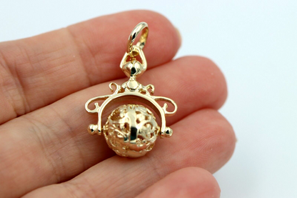 Genuine 9ct 9kt Yellow, Rose Or White Gold 12mm Filigree Ball Spinner Pendant