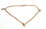 Genuine 9ct Solid Yellow or Rose Gold 25cm Belcher Anklet + 3 heart charms