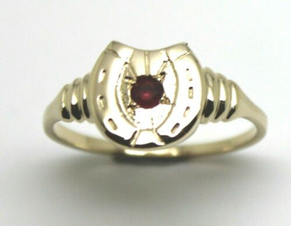 Size V, Large 9ct 9k Genuine Yellow, Rose or White Gold 3mm Ruby Lucky Horse Shoe Ring GOLD 3mm RUBY LUCKY HORSE SHOE RING