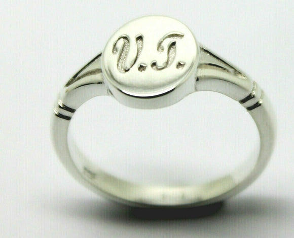 Sterling Silver Oval Signet Ring Engraved Initials VT *Free Express Postage In Oz