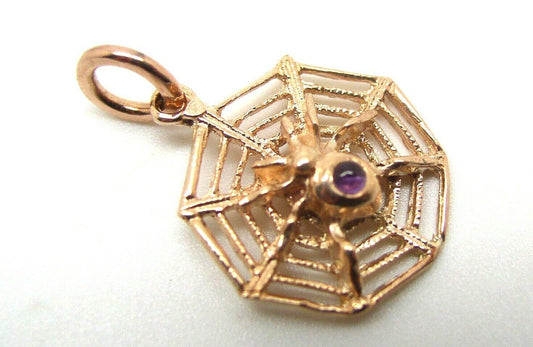 Kaedesigns New Genuine 9ct Yellow, Rose or White Gold Spider Web Set With Amethyst Pendant