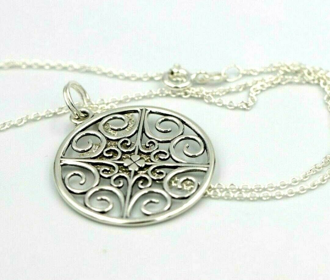 Sterling Silver Filigree Scroll Clover Pendant 55cm Belcher Necklace