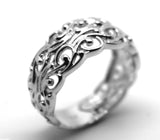 Genuine Size O 9ct Yellow, Rose or White Gold Wide Flower Filigree Ring