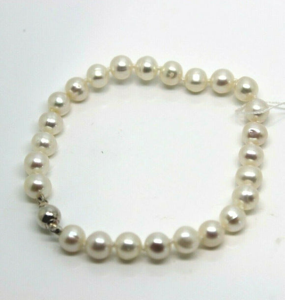 Freshwater 6.5mm pearl bracelet + sterling silver clasp 19cm