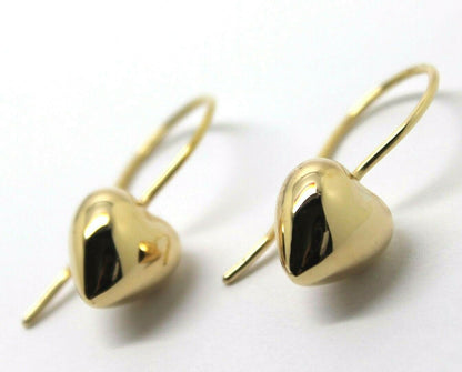 Genuine 9ct Solid Yellow, Rose and White Gold Large Hooks Dangle Puffed Heart Earrings